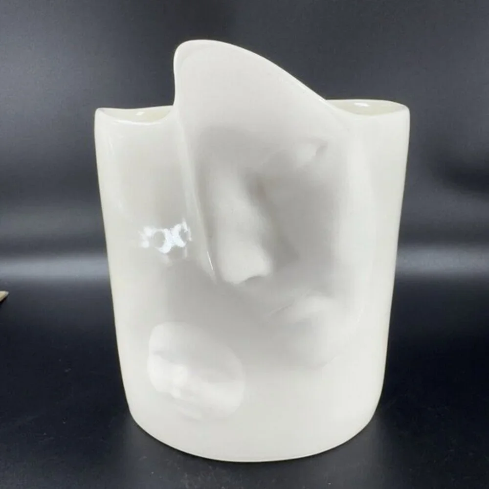 Sara Lund Face Vase Mother and Child Hand Made Stoneware‎ Pottery Artist Signed